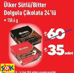 ÜLKER SÜTLÜ/BİTTER DOLGULU ÇİKOLATA 24’LÜ